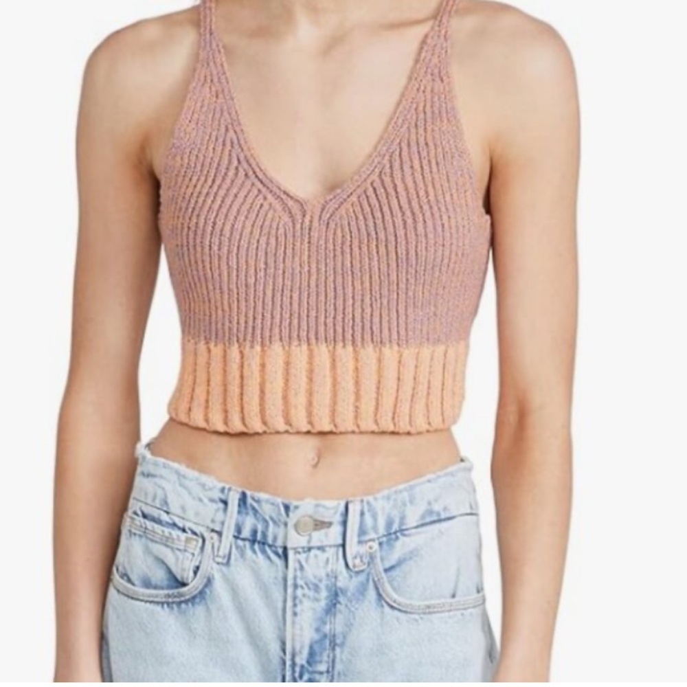 Free People Here All Day Brami Pink Ribbed Knit Crop Sweater Tank Size XS